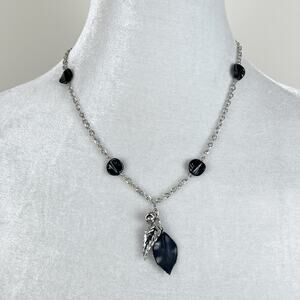 Handmade Silver Tone Chain Necklace With Leaf Charms Pendant Hand Crafted